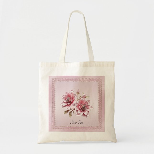 Modern Pink Flowers Tote Bag (Front)
