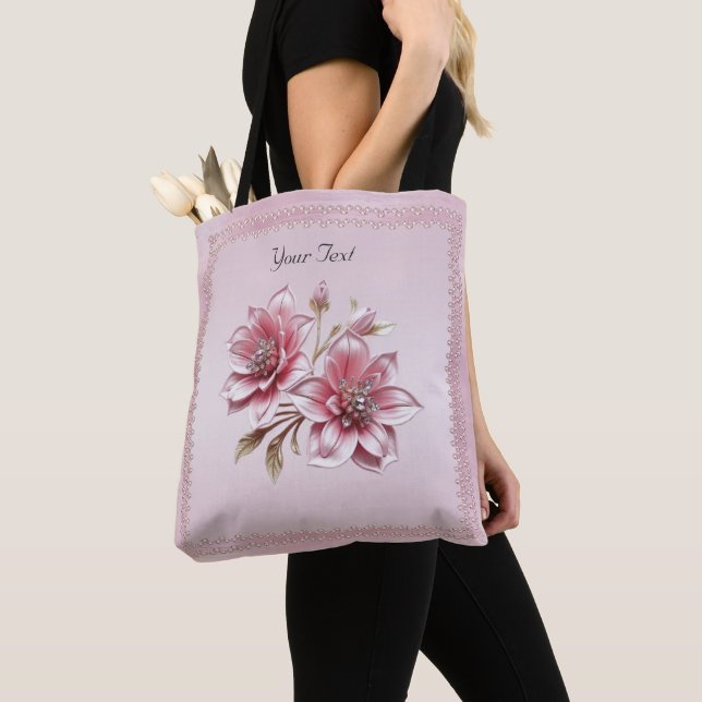 Modern Pink Flowers Tote Bag (Close Up)