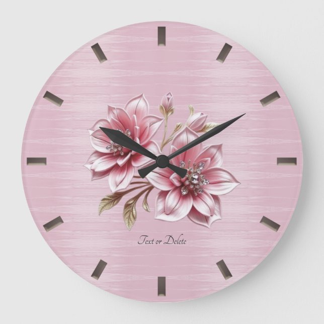 Modern Pink Flowers Wall Clock (Front)