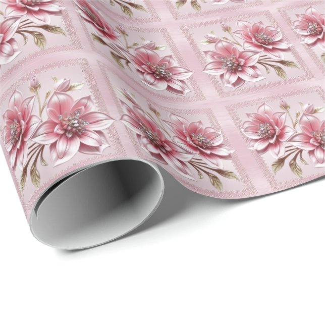 Modern Pink Flowers Wrapping Paper (Roll Corner)