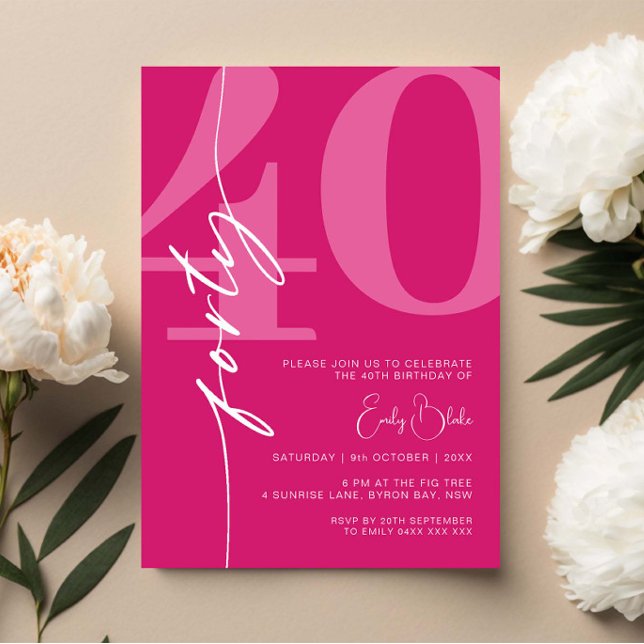 Modern Pink Forty 40th Birthday Party Invitation (Creator Uploaded)
