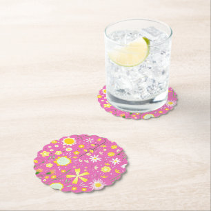Modern Pink Fresh Flowers Botanical Paper Coaster