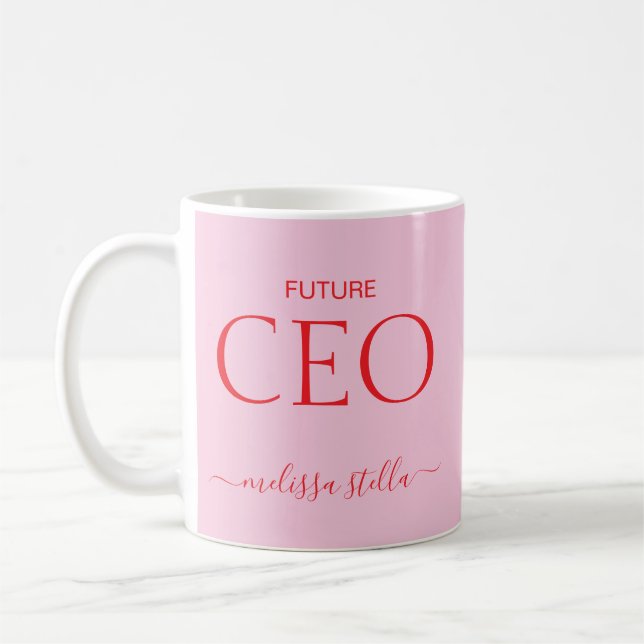 Modern Pink Future CEO Name | Girly Gift Coffee Mug (Left)