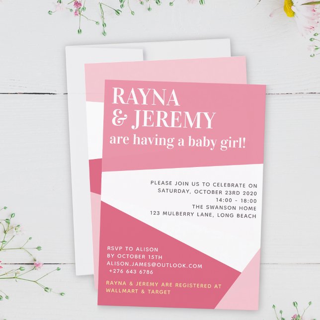 Modern Pink Geometric Girl Couple's Baby Shower Invitation (Creator Uploaded)