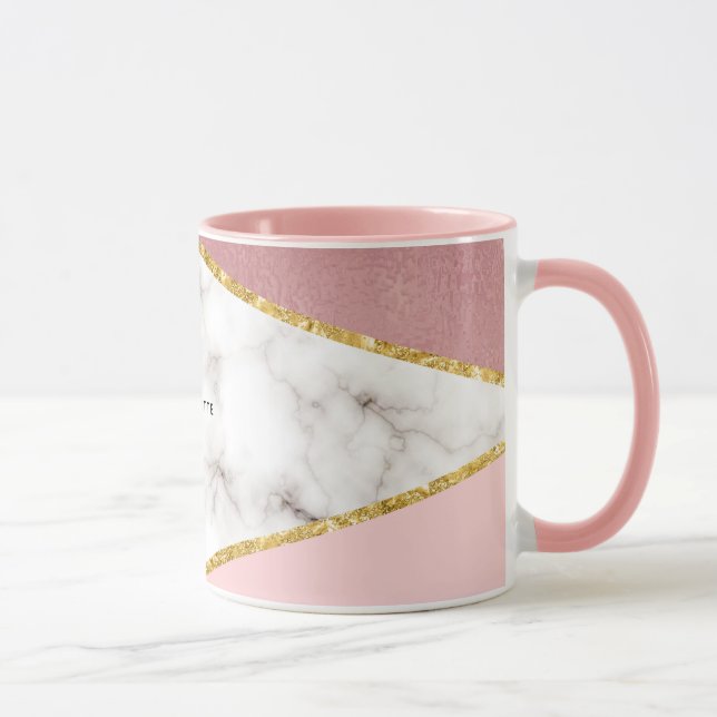 Modern Pink Geometric Marble Personalised Mug (Right)