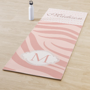 Modern Pink Geometric Zebra Trendy Monogram Yoga Mat