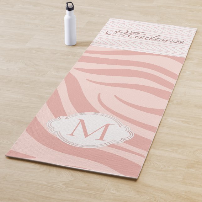 Modern Pink Geometric Zebra Trendy Monogram Yoga Mat (In Situ)