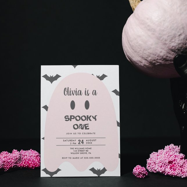 Modern Pink Ghost Halloween 1st Birthday  Invitation (Creator Uploaded)