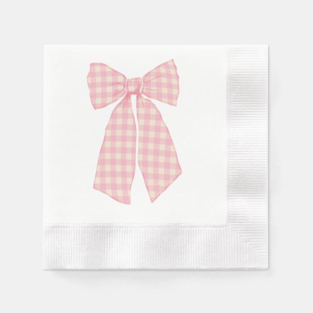 Modern Pink Gingham Romantic Coquette Bow Coined Napkin (Front)