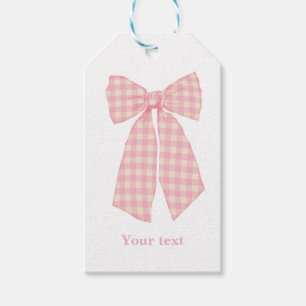 Modern Pink Gingham Romantic Coquette Bow  Gift Tags