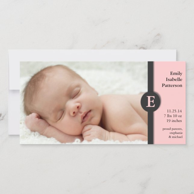 Modern Pink Girl Baby Birth Announcement Photocard (Front)