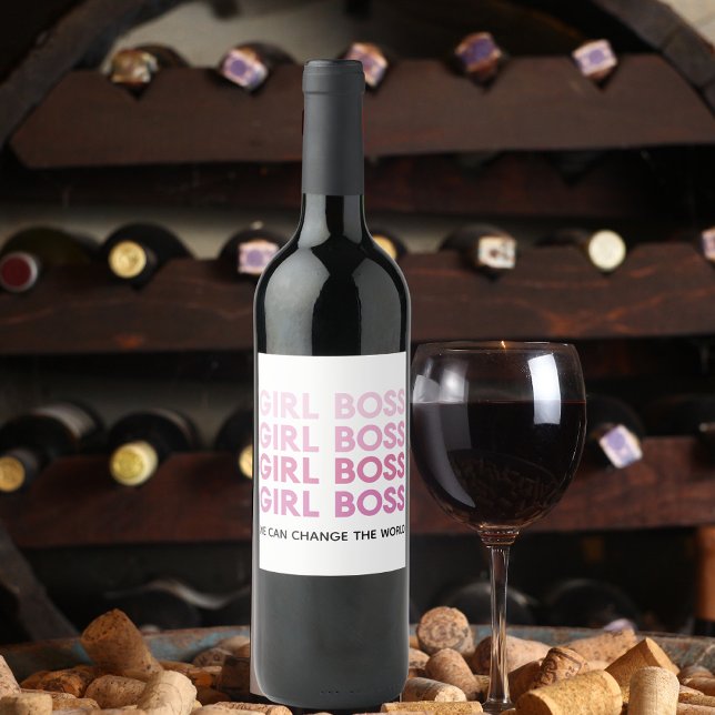 Modern Pink Girl Boss Best Girly Gift Wine Label (Creator Uploaded)