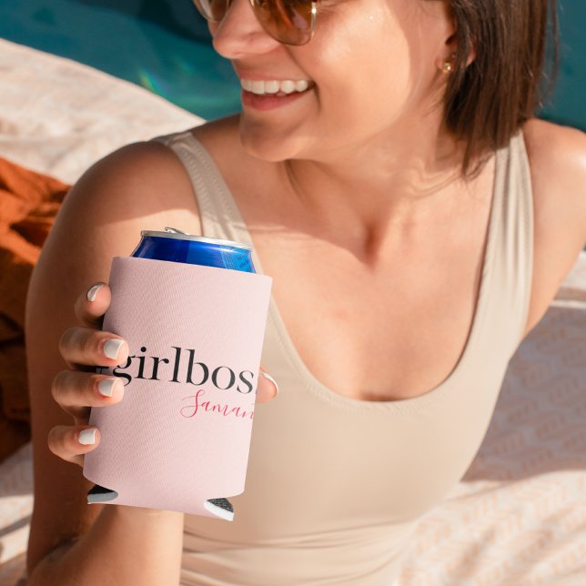 Modern Pink Girl Boss & Name | best Girly Gift Can Cooler (Creator Uploaded)