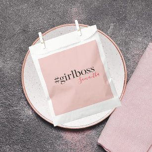 Modern Pink Girl Boss & Name   best Girly Gift Favour Bags