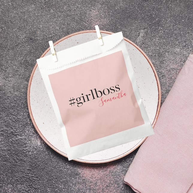 Modern Pink Girl Boss & Name | best Girly Gift Favour Bags (Creator Uploaded)