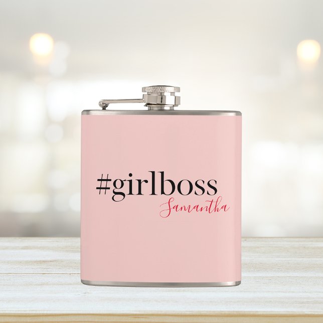 Modern Pink Girl Boss & Name | best Girly Gift Hip Flask (Creator Uploaded)
