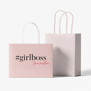 Modern Pink Girl Boss & Name   best Girly Gift Large Gift Bag