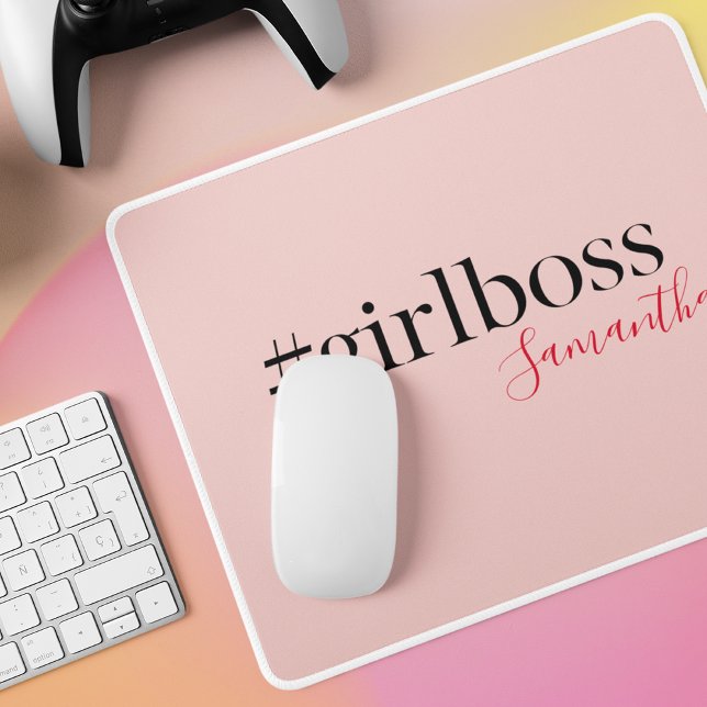 Modern Pink Girl Boss & Name | best Girly Gift Mouse Pad (Creator Uploaded)
