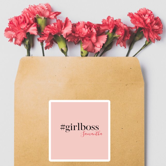 Modern Pink Girl Boss & Name | best Girly Gift Square Sticker (Creator Uploaded)