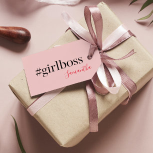 Modern Pink Girl Boss & Name   best Girly Gift Tags