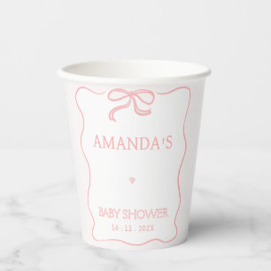 Modern Pink Girl Bow Baby Shower  Paper Cups