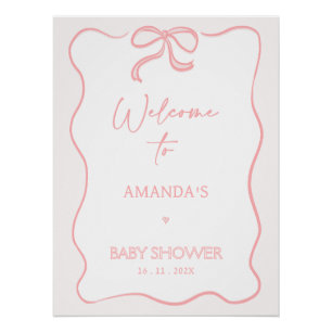 Modern Pink Girl Bow Baby Shower Welcome Poster