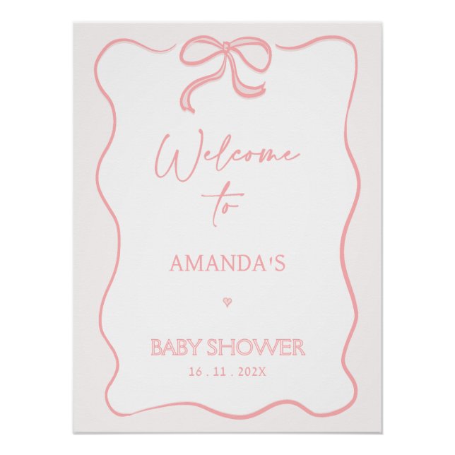 Modern Pink Girl Bow Baby Shower Welcome Poster (Front)