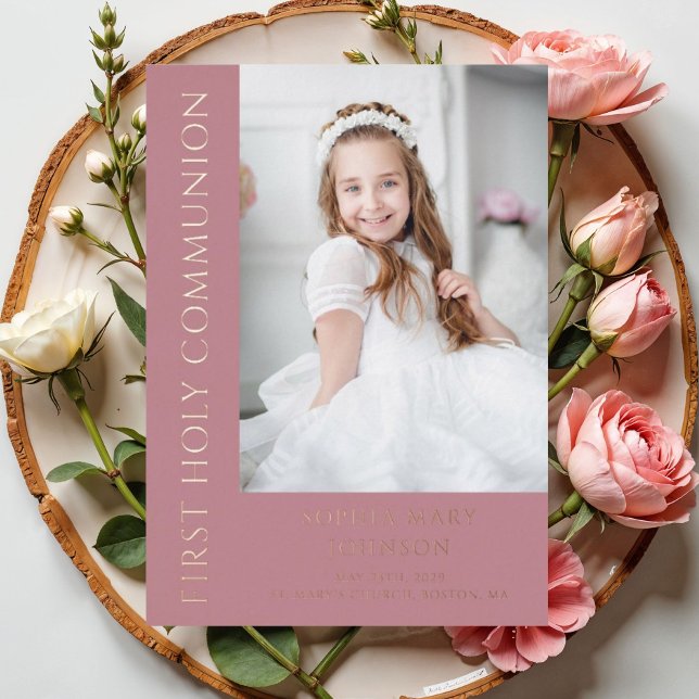 Modern Pink Girl First Holy Communion Photo (Modern Pink Girl First Holy Communion Photo Foil Invitation)