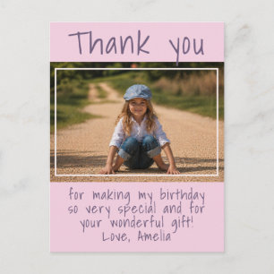Modern Pink Girl Photo Birthday Thank you  Postcard