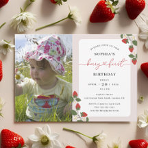 Modern Pink Girl's Berry First Birthday Photo