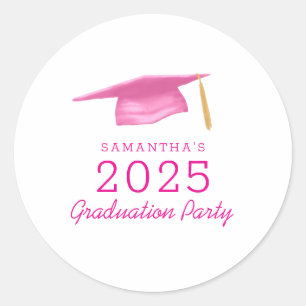 Modern Pink Girly 2025 Graduation Classic Round Sticker