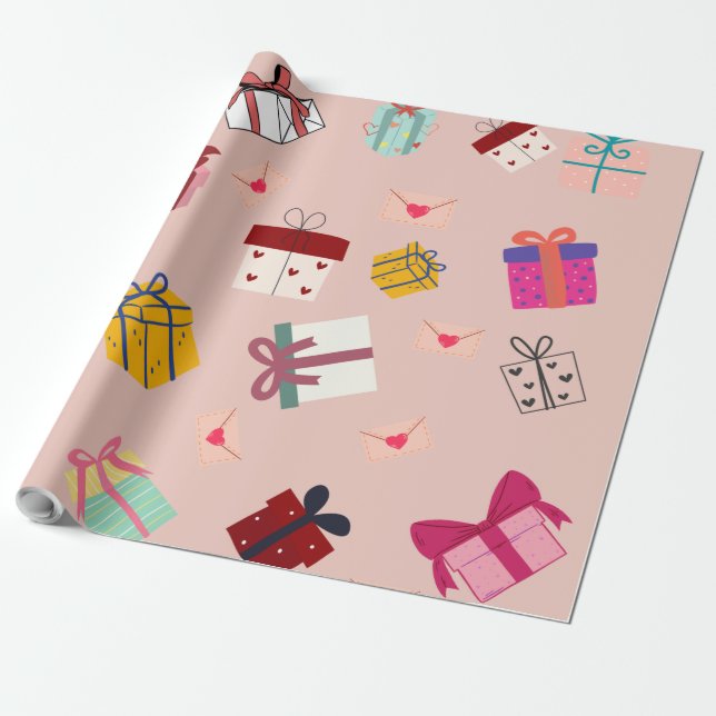 Modern pink girly birthday wrapping paper (Unrolled)