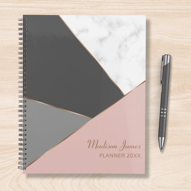Modern Pink Girly Chic Marble Personalised Name Planner (Creator Uploaded)