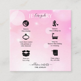 Modern Pink Girly Gradient Jewellery Care Square B Business Card