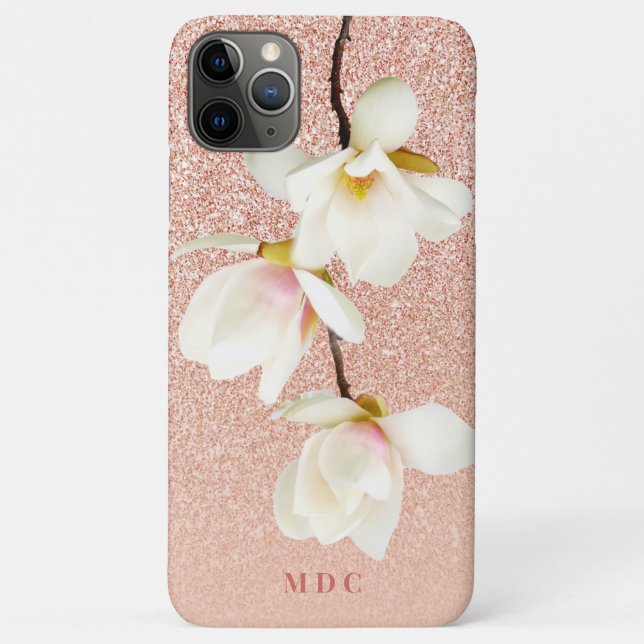 Modern pink girly monogram personalized magnolia Case-Mate iPhone case (Back)