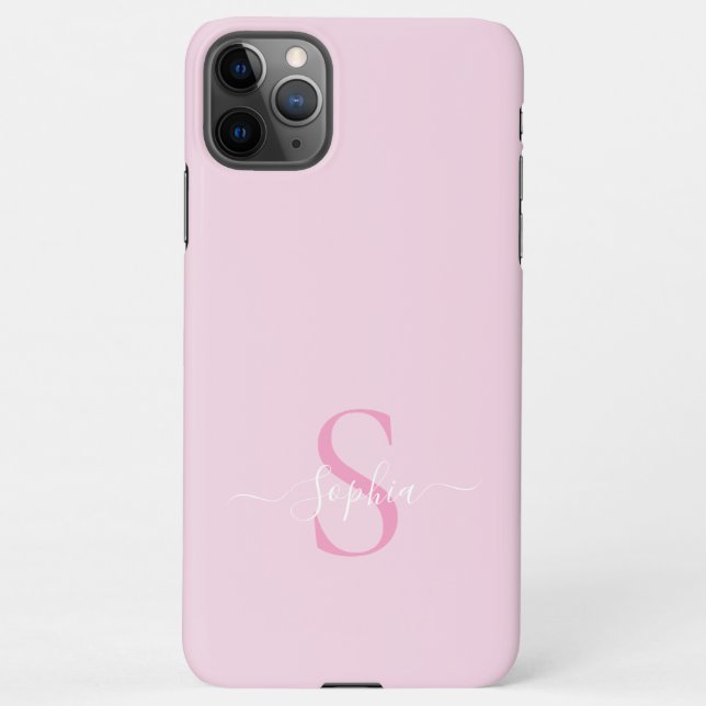 Modern Pink Girly Monogram Stylish Script Name iPhone Case (Back)