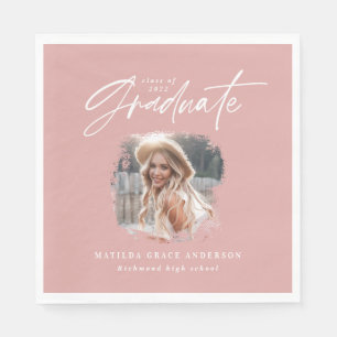 Modern pink girly script photo elegant graduation napkin