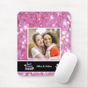 Modern Pink Glitter Best Friend Customisable  Mouse Pad