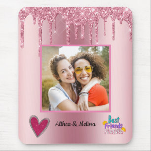 Modern Pink Glitter Besties Customisable Mouse Pad