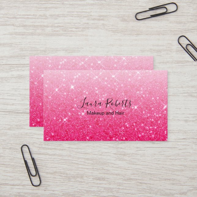 Modern Pink Glitter Business Card (Front/Back In Situ)