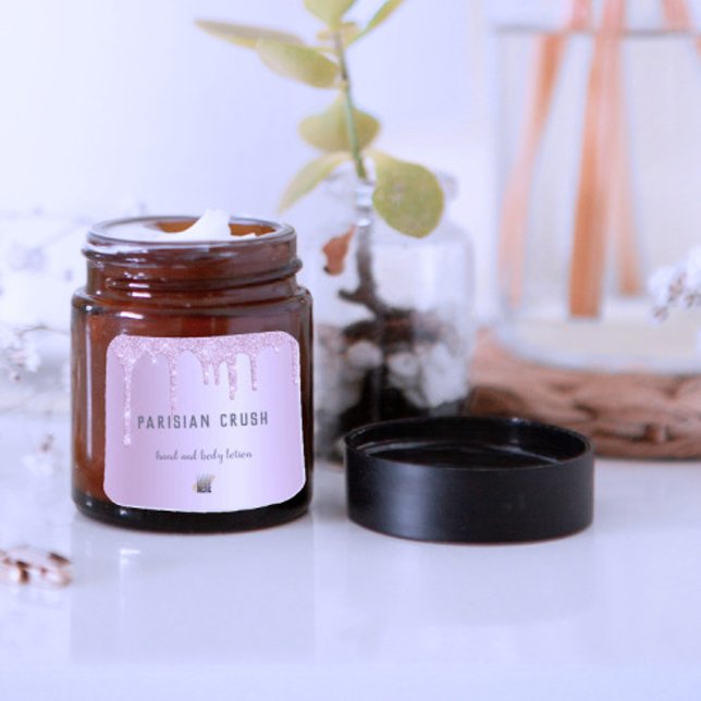 Modern Pink Glitter Drip Cosmetic Business  Logo   Square Sticker (Creator Uploaded)