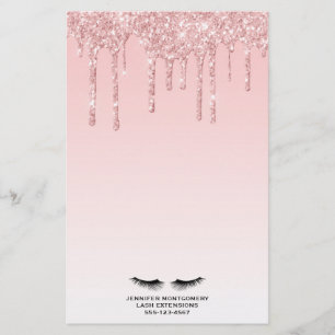 Modern Pink Glitter Drips & Black Eyelashes Stationery