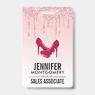 Modern Pink Glitter Drips & High Heels ID Badge