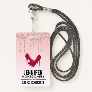 Modern Pink Glitter Drips & High Heels ID Badge