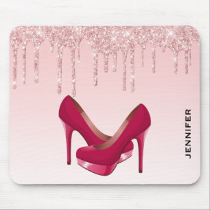 Modern Pink Glitter Drips & High Heels Mouse Pad