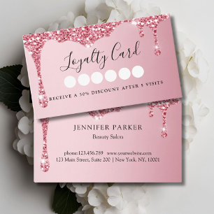 Modern Pink Glitter Drop Salon & Spa Loyalty Business Card