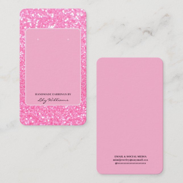 Modern Pink Glitter Earring Display Holder Card (Front/Back)