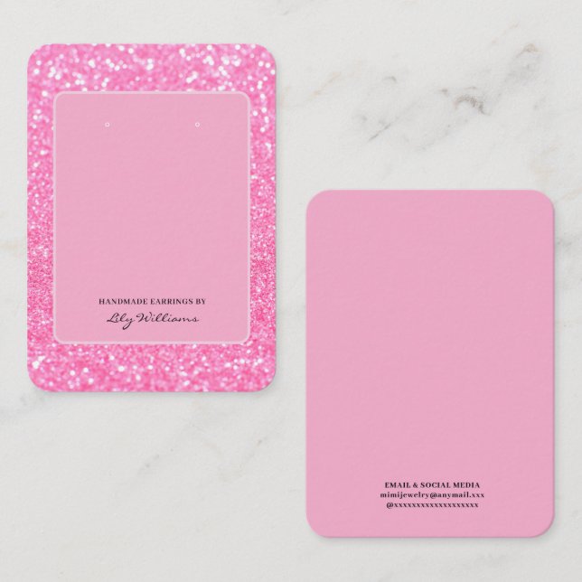Modern Pink Glitter Earring Display Holder Card (Front/Back)