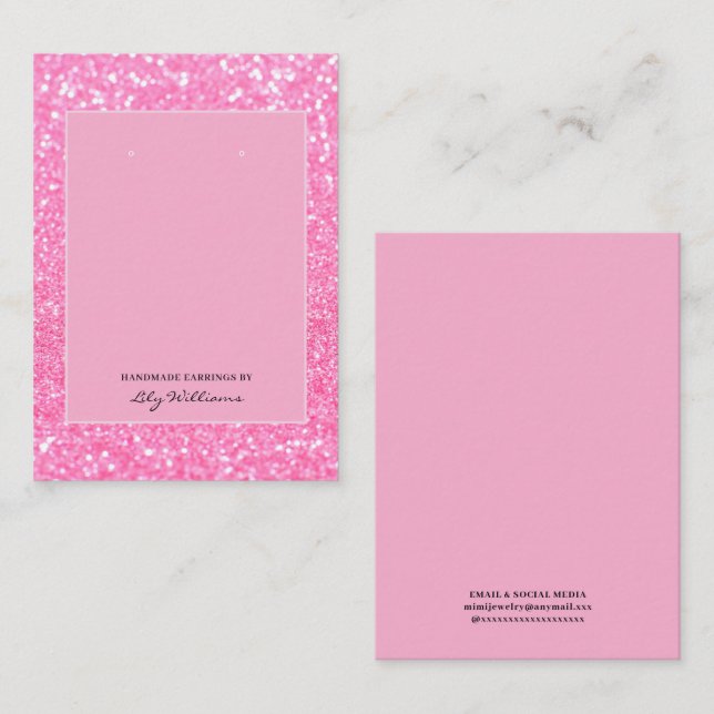 Modern Pink Glitter Earring Display Holder Card (Front/Back)