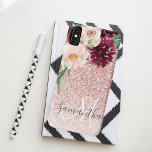 Modern Pink Glitter & Flower Sparkle With Name  Case-Mate iPhone Case<br><div class="desc">Modern Pink Glitter & Flower Sparkle With Name</div>